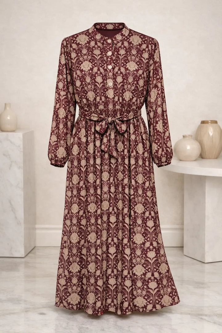 Chiffon Floral Print Modest Maxi Dress