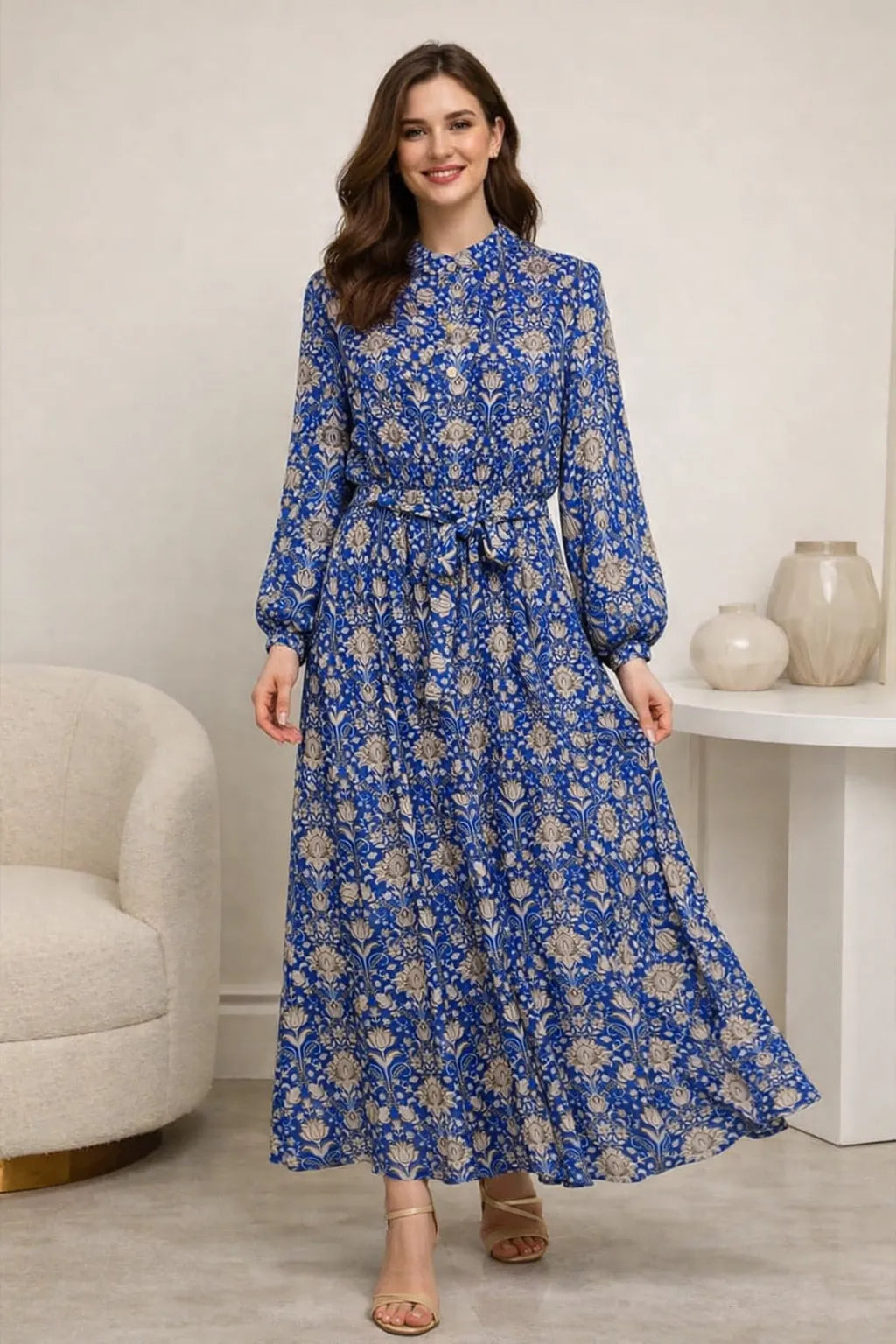 Chiffon Floral Print Modest Maxi Dress