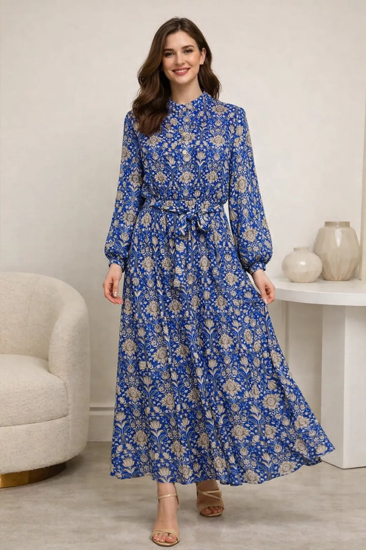 Chiffon Floral Print Modest Maxi Dress