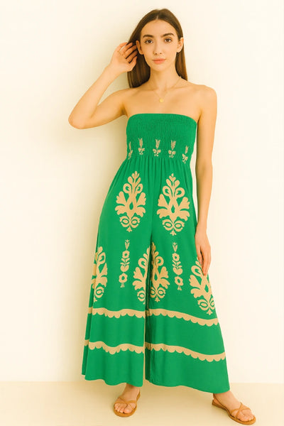 Paisley Printed Shirred Elasticated Jumpsuit