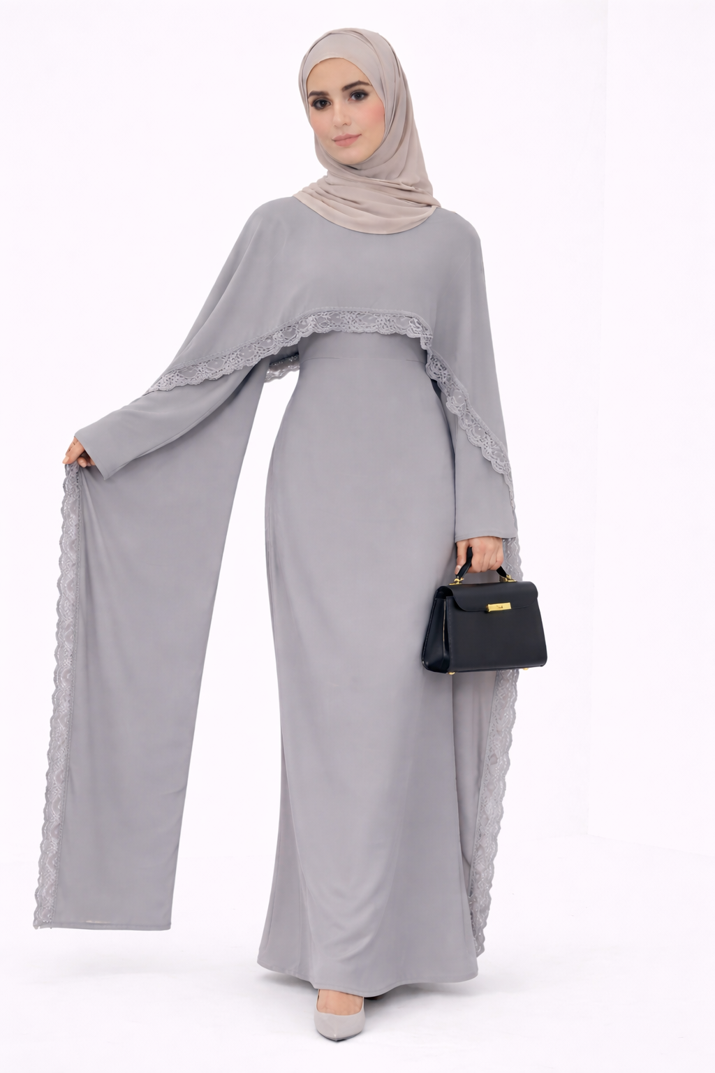 Lace Trim Modest Abaya Dress
