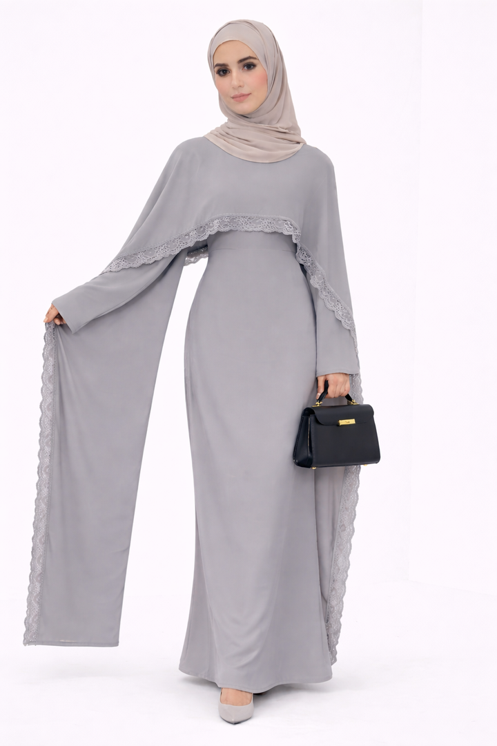 Lace Trim Modest Abaya Dress