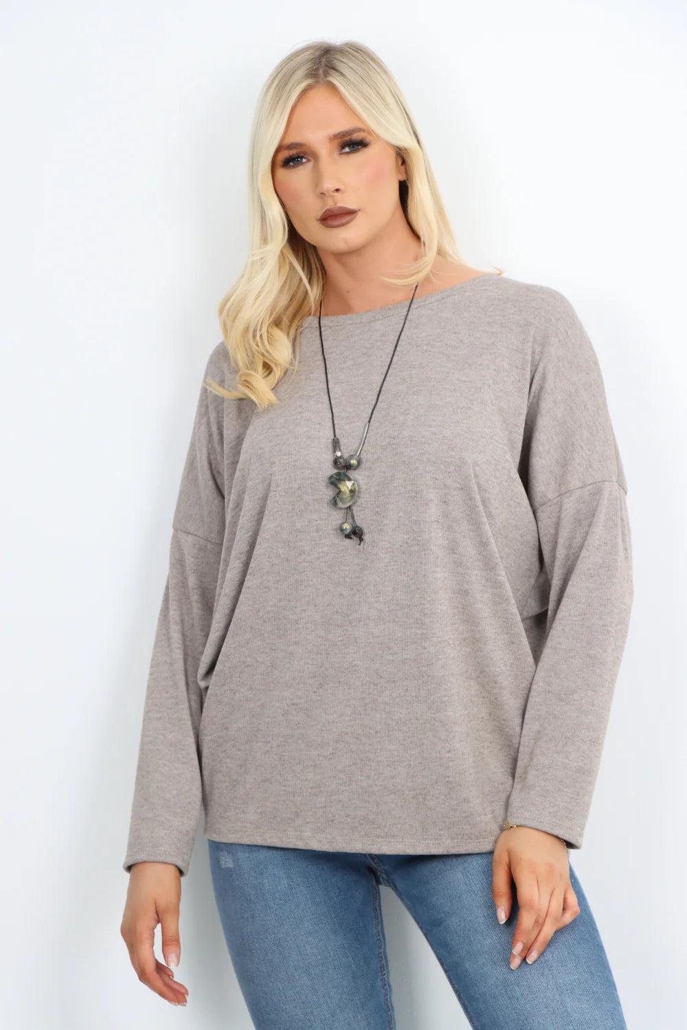 Italian Basic Soft Knit Long Sleeve Necklace Top