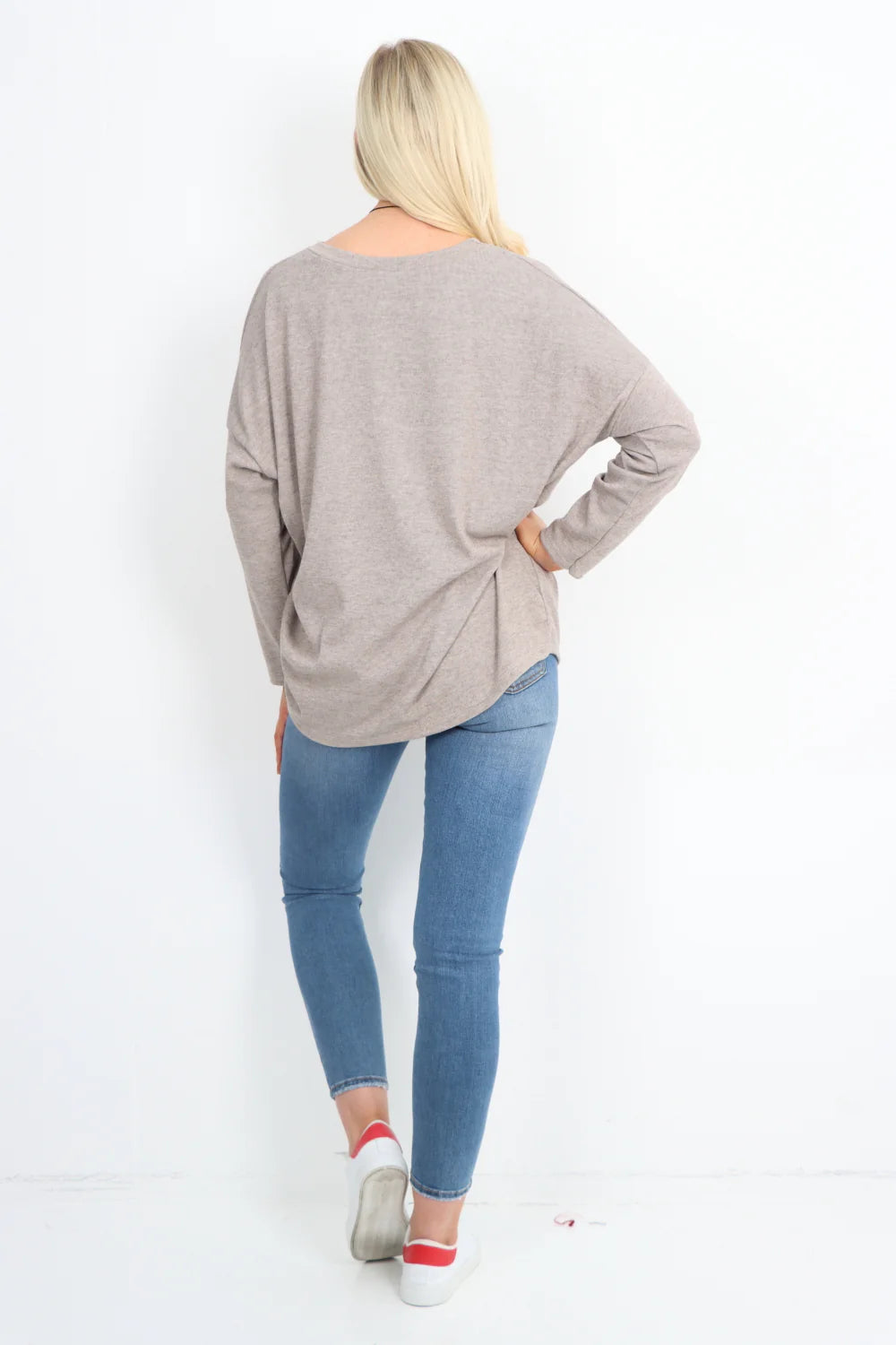 Italian Basic Soft Knit Long Sleeve Necklace Top