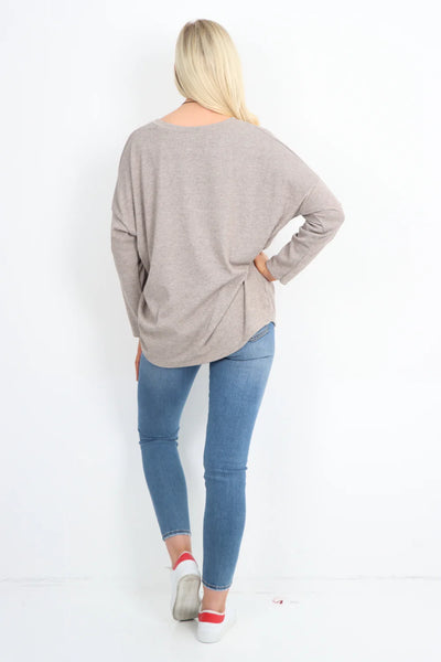 Italian Basic Soft Knit Long Sleeve Necklace Top