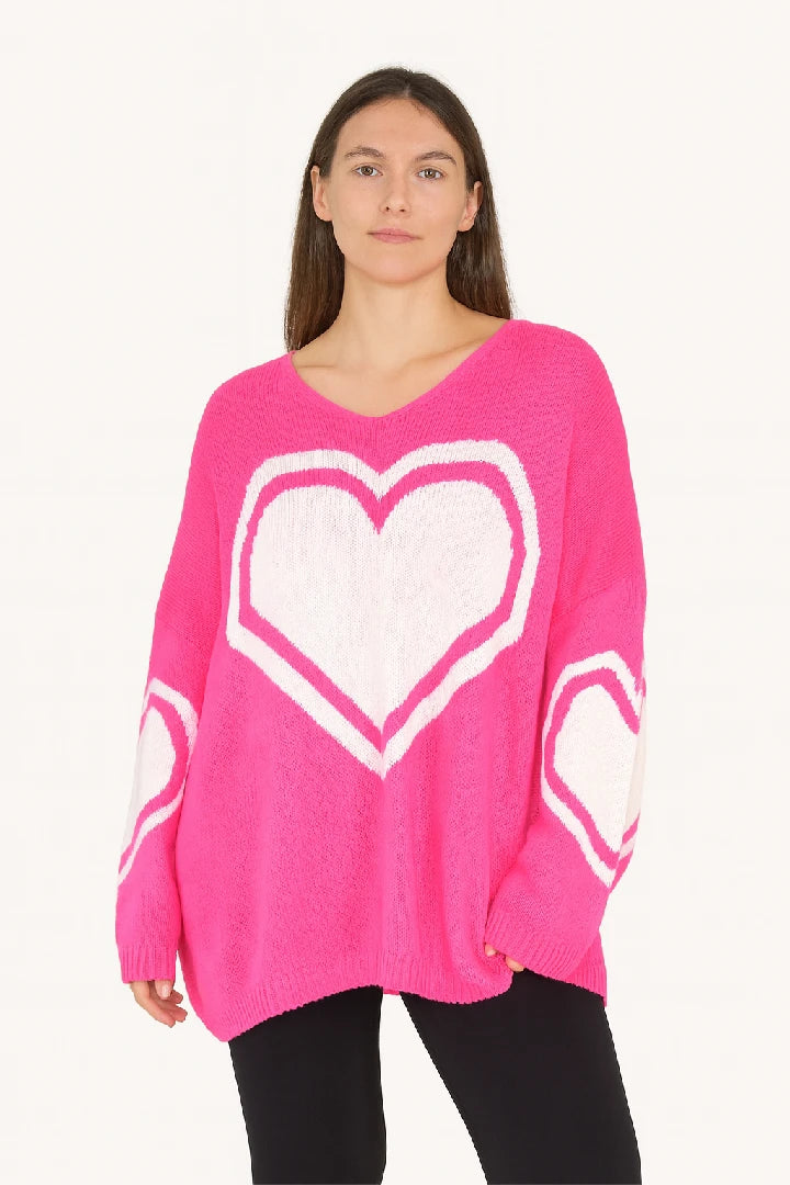 Ladies T-shirt Loose Fit Baggy Heart Jumper Winter Top Women Knit Cardigan