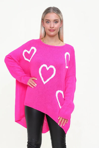 Ladies Oversized Heart Jumper Loose Fit Knit Winter Top Women Cardigan Sweater