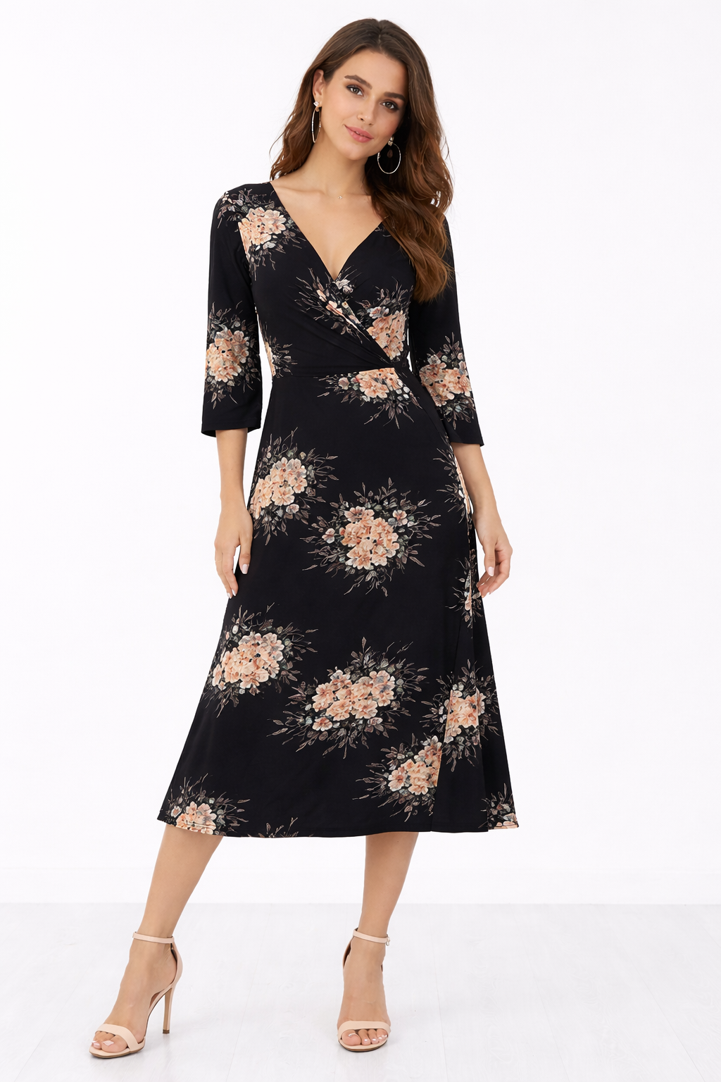 Floral Print V-Neck Long Dress