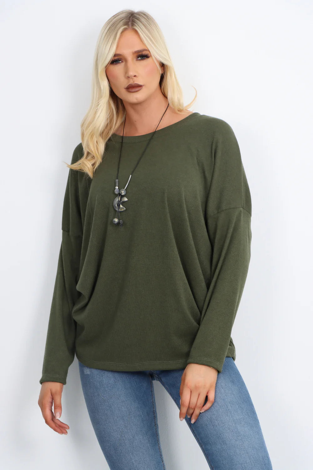 Italian Basic Soft Knit Long Sleeve Necklace Top