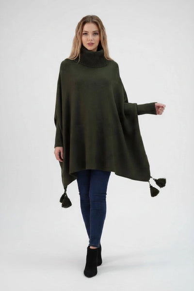 Lagenlook Cowl Neck Poncho Boxy Jumper