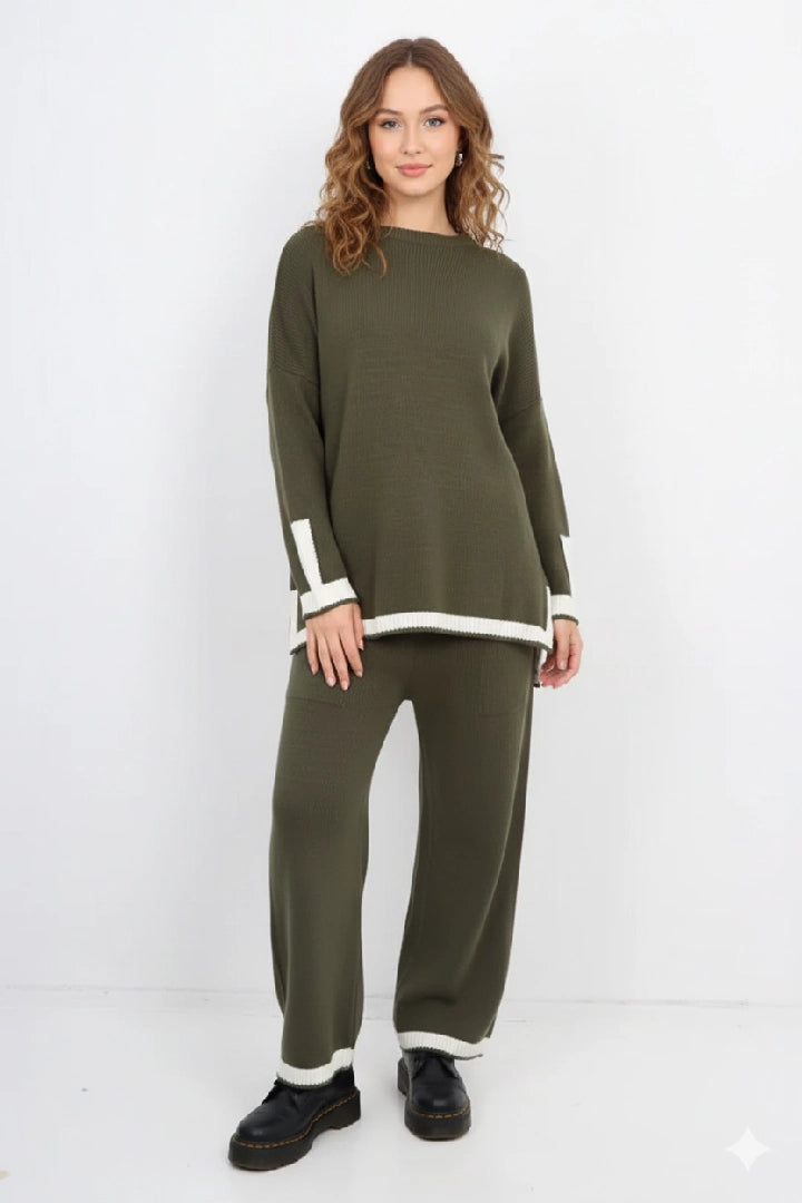Italian Oversized Contrast Trim Knitted Co Ord Set