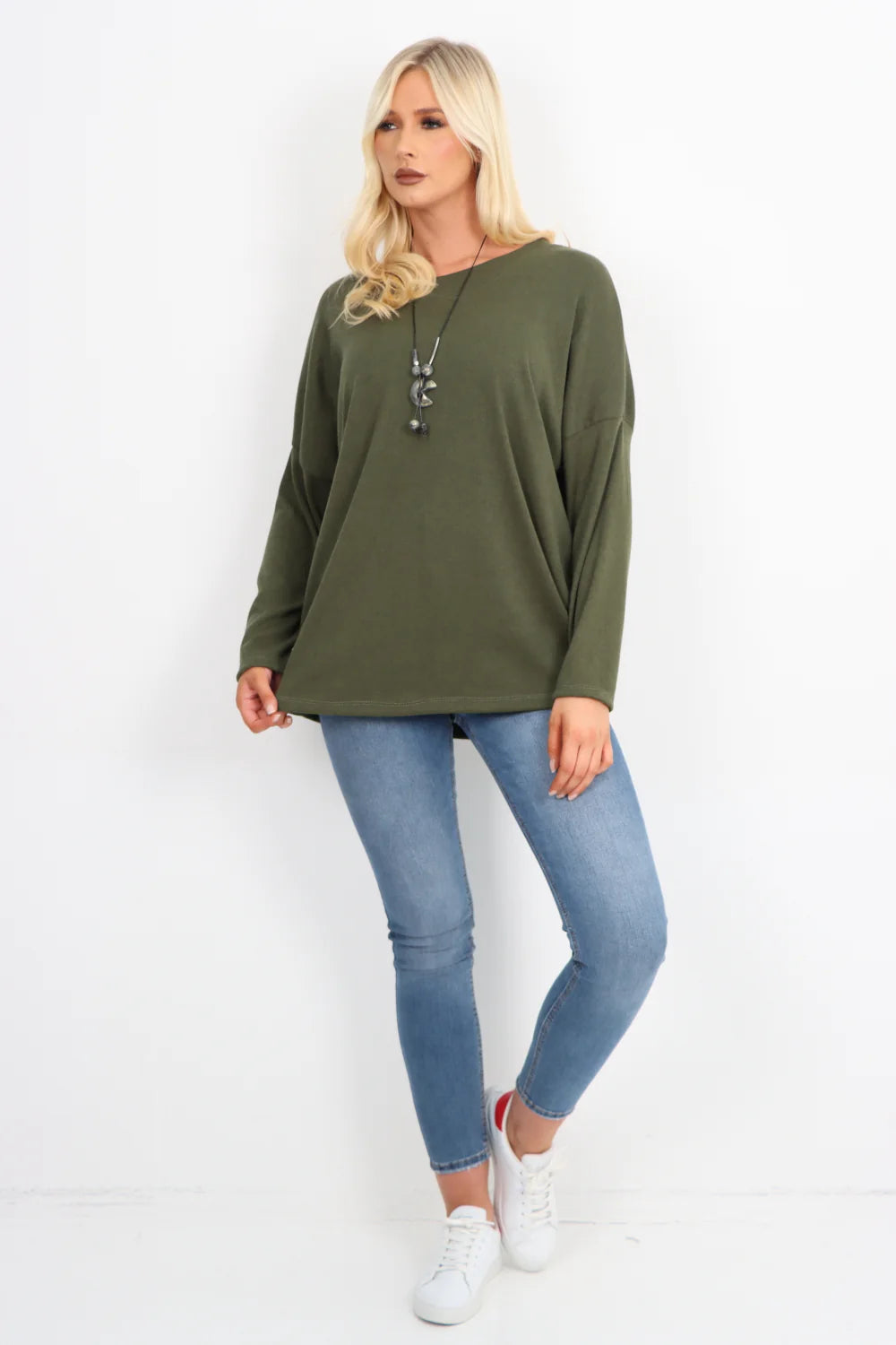 Italian Basic Soft Knit Long Sleeve Necklace Top