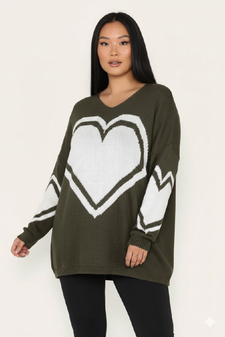 Ladies T-shirt Loose Fit Baggy Heart Jumper Winter Top Women Knit Cardigan