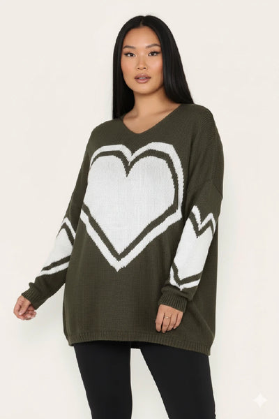 Ladies T-shirt Loose Fit Baggy Heart Jumper Winter Top Women Knit Cardigan