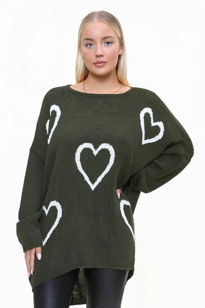 Ladies Oversized Heart Jumper Loose Fit Knit Winter Top Women Cardigan Sweater