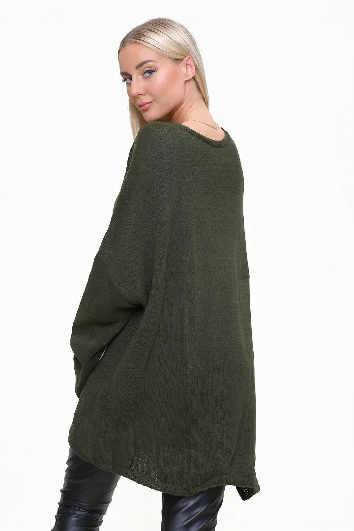 Ladies Oversized Heart Jumper Loose Fit Knit Winter Top Women Cardigan Sweater