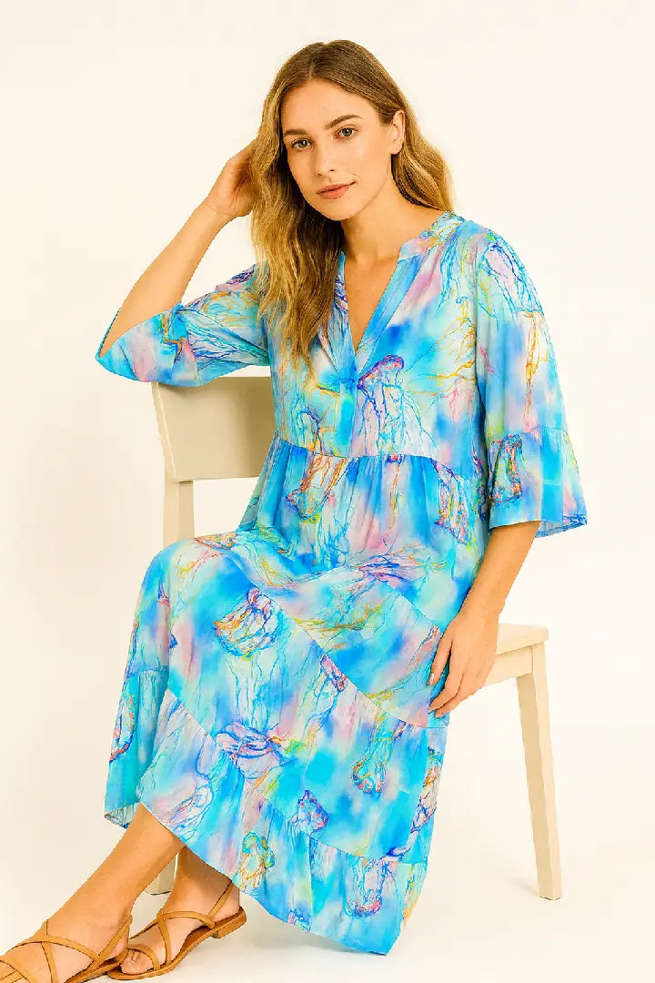 Italian Pastel Watercolour Tiered Maxi Dress