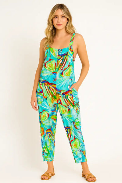 Italian Vibrant Neon Floral Print Relaxed Fit Jumpsuit