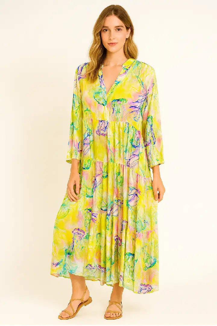 Italian Pastel Watercolour Tiered Maxi Dress