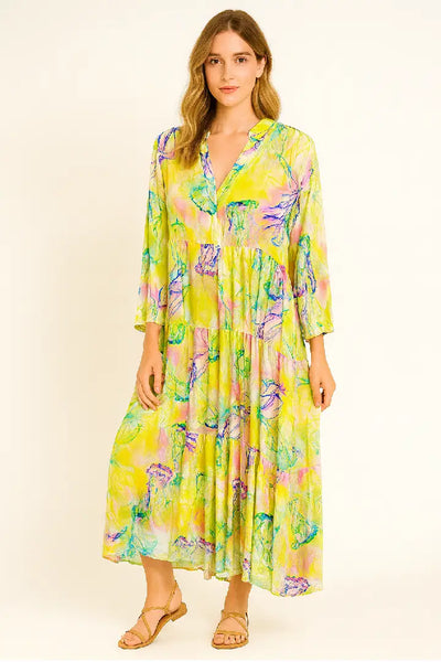 Italian Pastel Watercolour Tiered Maxi Dress