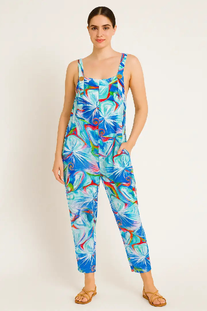 Italian Vibrant Neon Floral Print Relaxed Fit Jumpsuit