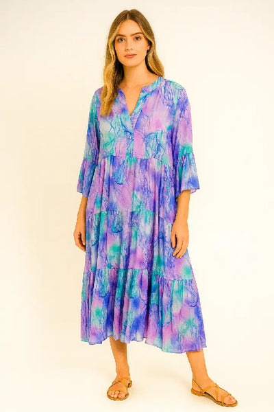 Italian Pastel Watercolour Tiered Maxi Dress