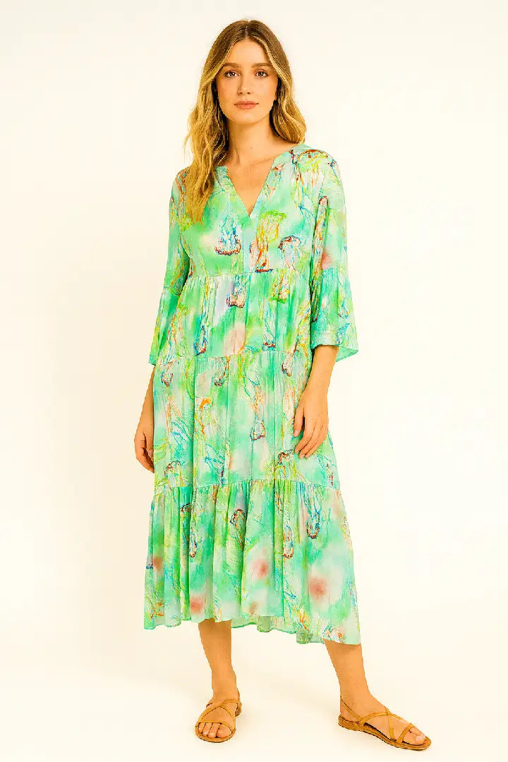 Italian Pastel Watercolour Tiered Maxi Dress