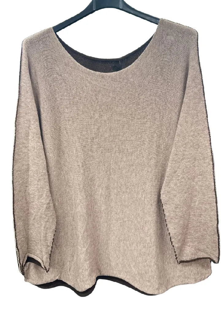 Italian Soft Knit Contrast Colour Round Neck Jumper Top