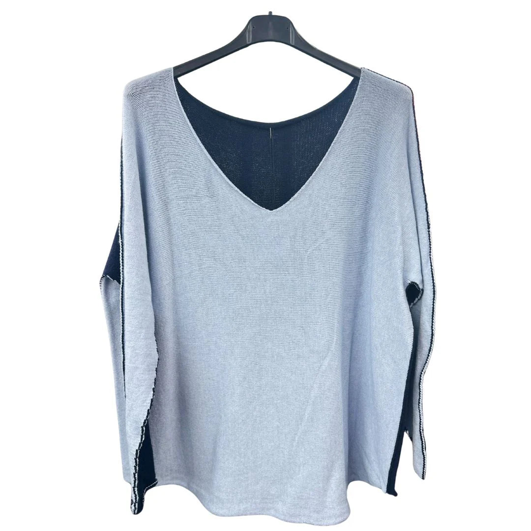 Italian Soft Knit Contrast Colour V Neck Jumper Top