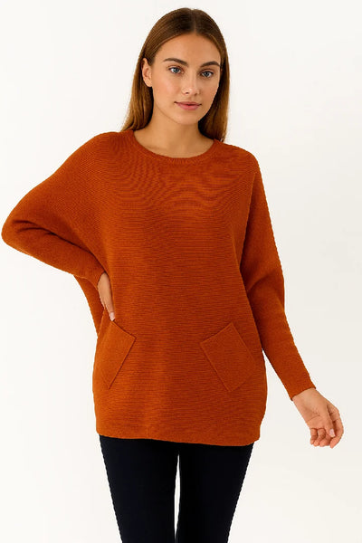 New Ladies Italian Weaved Plait Back Design Knitted Casual Comfy Jumper Top