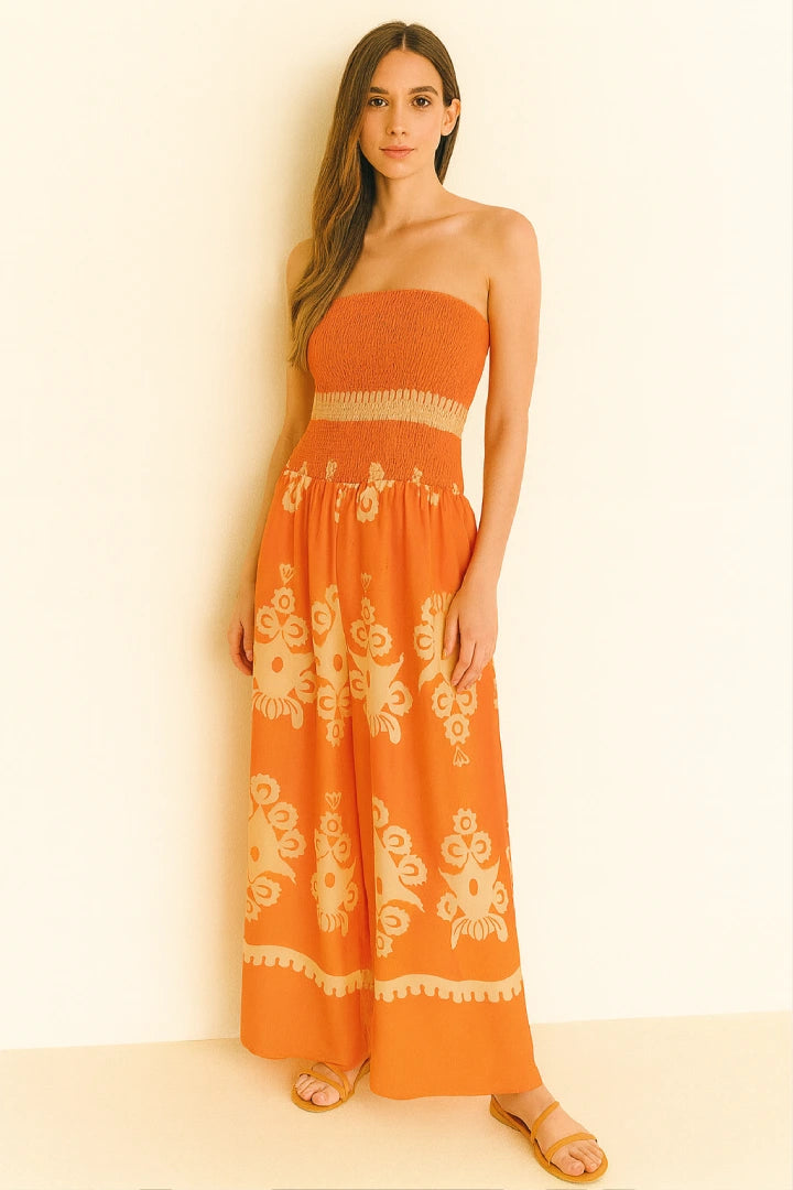 Paisley Printed Shirred Elasticated Jumpsuit