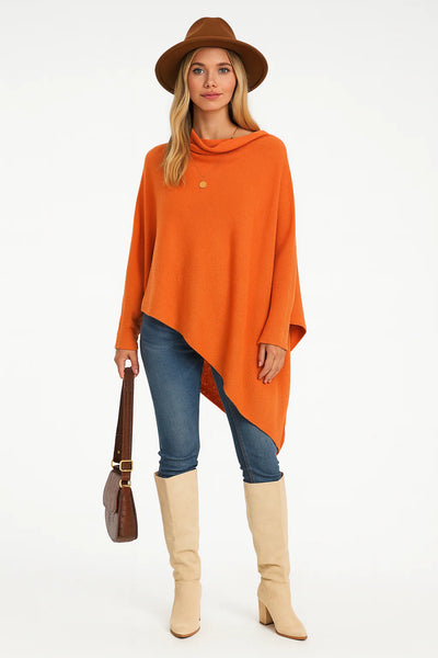 Italian Soft Knit Slant Long Sleeve Asymmetric Draped Jumper Top