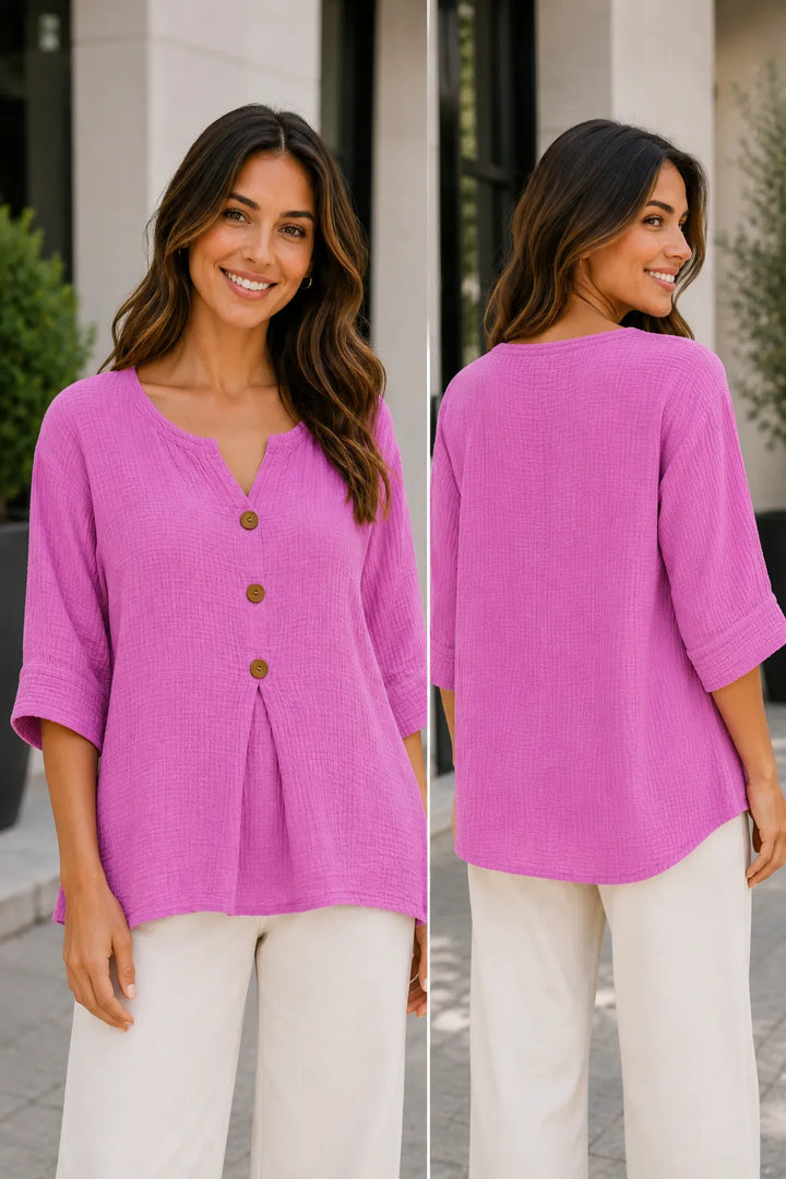 Linen Blend Button Detail Oversized Top