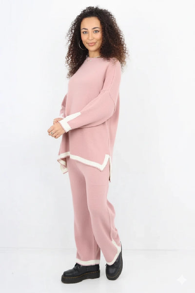 Italian Oversized Contrast Trim Knitted Co Ord Set