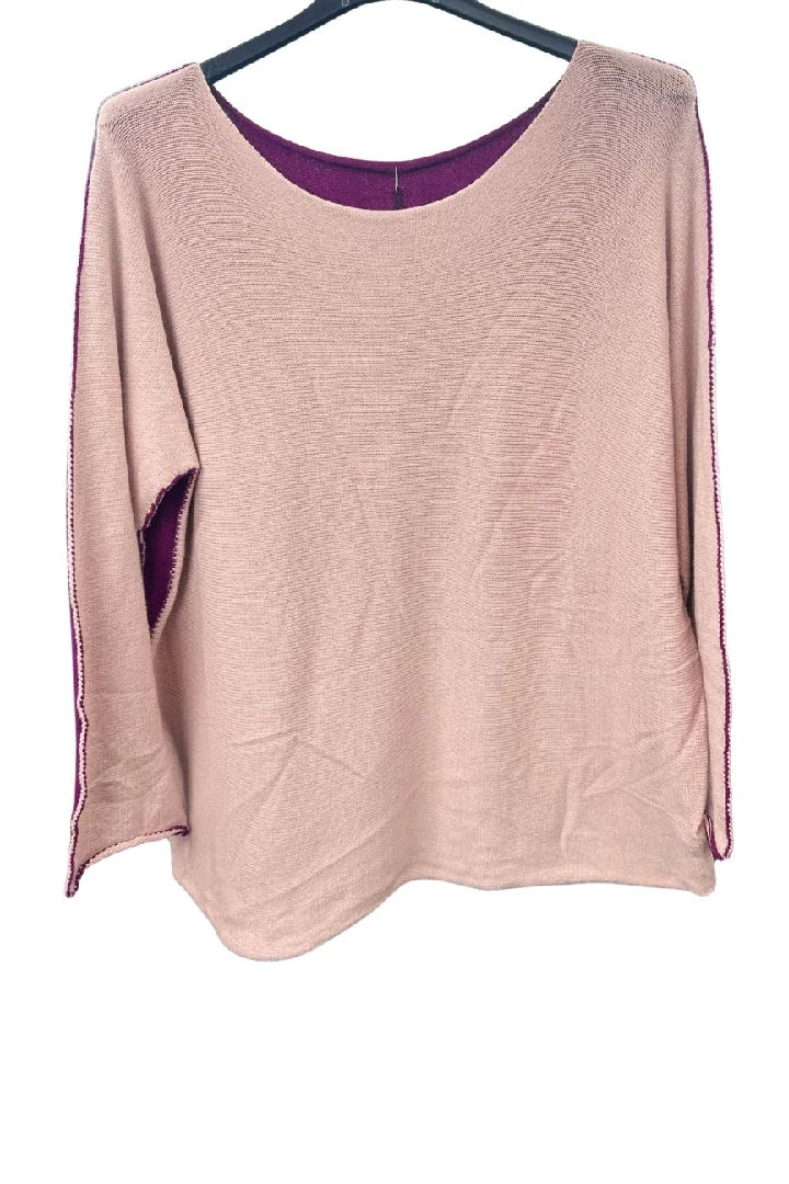 Italian Soft Knit Contrast Colour Round Neck Jumper Top