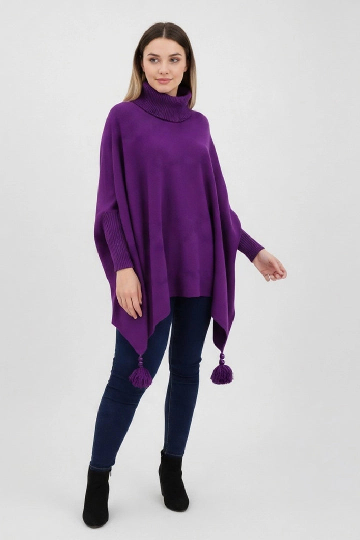Lagenlook Cowl Neck Poncho Boxy Jumper