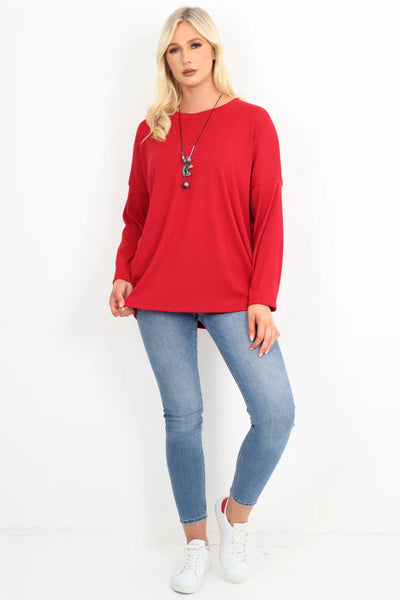 Italian Basic Soft Knit Long Sleeve Necklace Top