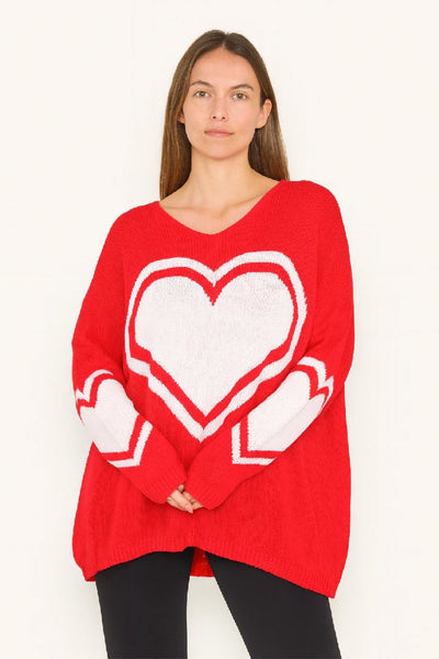 Ladies T-shirt Loose Fit Baggy Heart Jumper Winter Top Women Knit Cardigan