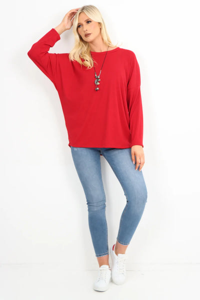 Italian Basic Soft Knit Long Sleeve Necklace Top