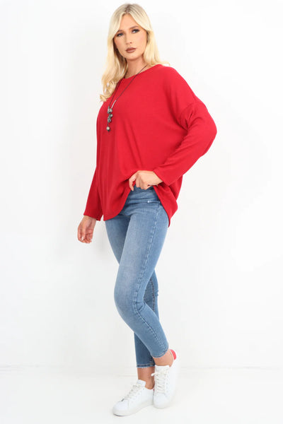 Italian Basic Soft Knit Long Sleeve Necklace Top