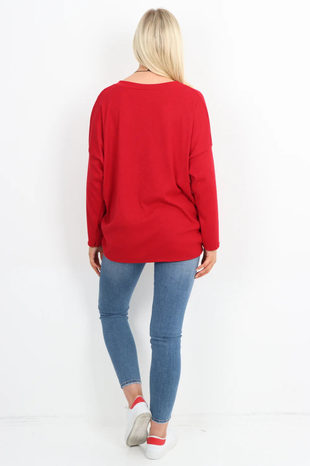 Italian Basic Soft Knit Long Sleeve Necklace Top