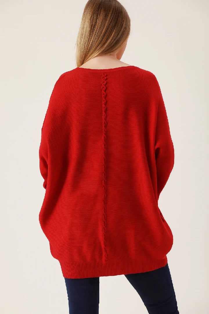 New Ladies Italian Weaved Plait Back Design Knitted Casual Comfy Jumper Top