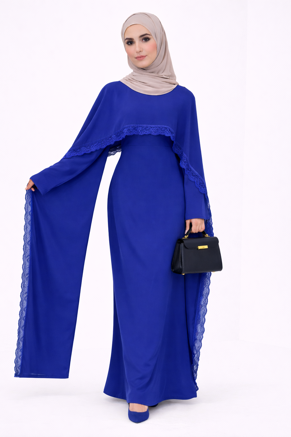 Lace Trim Modest Abaya Dress