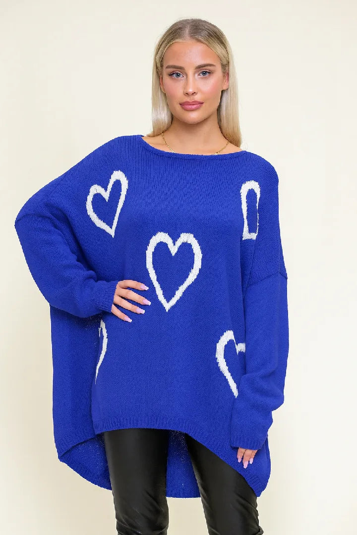 Ladies Oversized Heart Jumper Loose Fit Knit Winter Top Women Cardigan Sweater