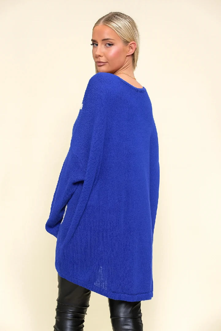 Ladies Oversized Heart Jumper Loose Fit Knit Winter Top Women Cardigan Sweater