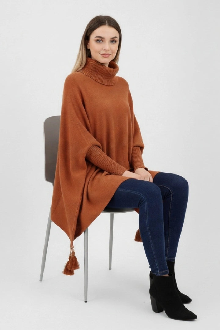 Lagenlook Cowl Neck Poncho Boxy Jumper