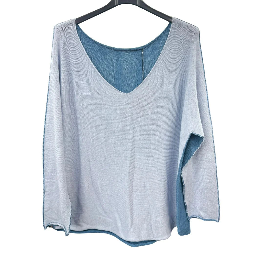 Italian Soft Knit Contrast Colour V Neck Jumper Top