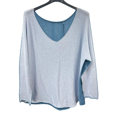 Italian Soft Knit Contrast Colour V Neck Jumper Top
