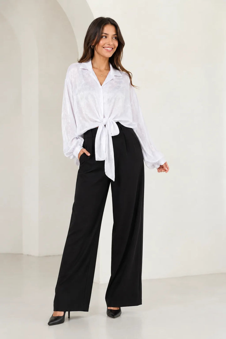 Womens Silk Feel Floral Tie Front Shirt