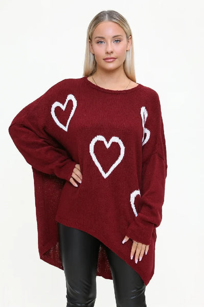 Ladies Oversized Heart Jumper Loose Fit Knit Winter Top Women Cardigan Sweater
